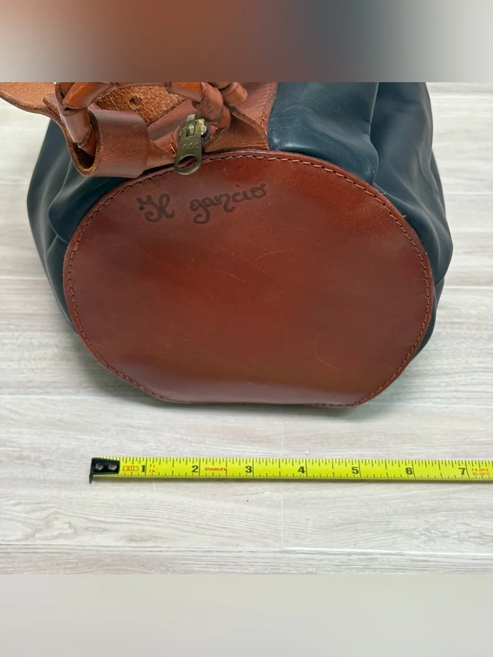 IL Gancio Blue & Brown Folded Leather Barrel Shoulder Bag